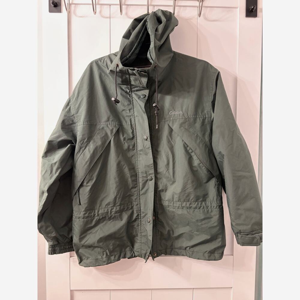 Cabela's Woman Outerwear vintage olive green hooded rain jacket Medium VTG EUC